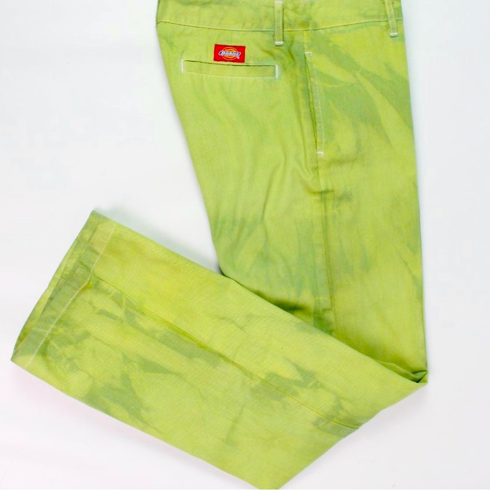 Dickies tie dye pants wide leg 4 pocket chino style lime green